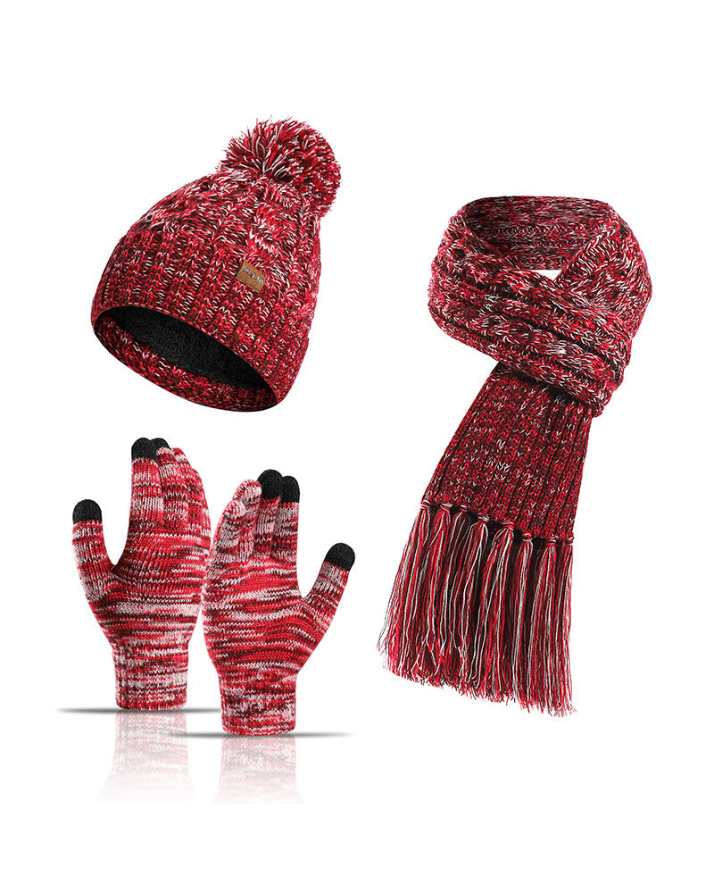 Ensemble Trois Pièces Chapeau Tricoté Laine