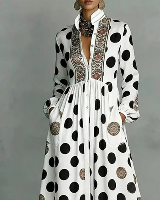Robe Élégante Grands Pois Jupe Ample