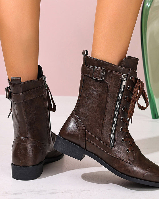 Bottes Femme Bout Rond Fermeture Éclair Latérale Cuir Orthopédique