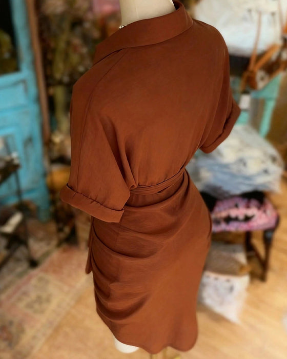 Robe Attacher Bouton Plissé Col Chemise