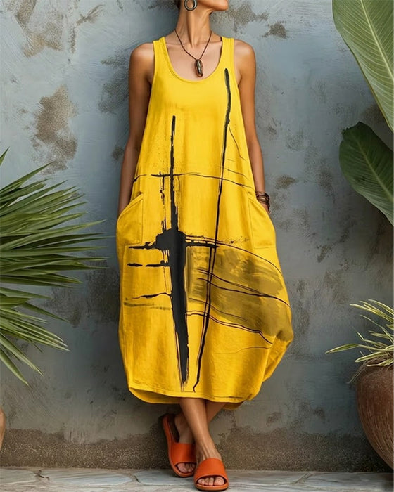 Robe Décontractée Imprimée Sans Manches Longue