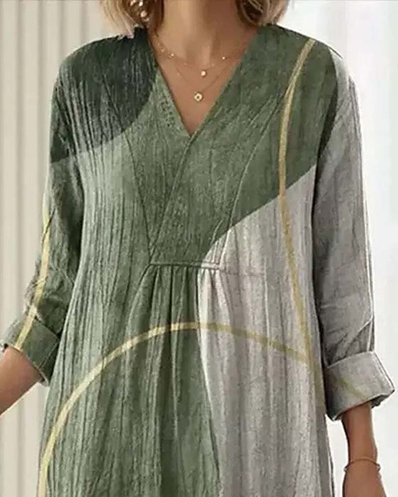 Robe Col-V Bloc De Couleurs