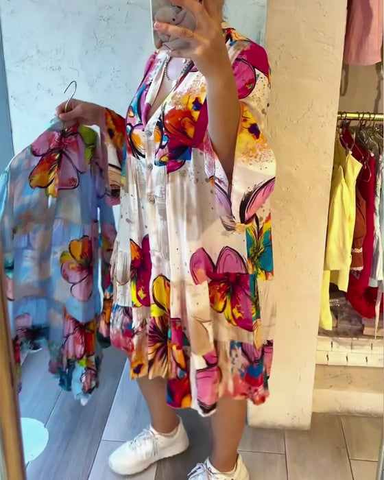 Robe Coloré Grand Floral Imprimé Court