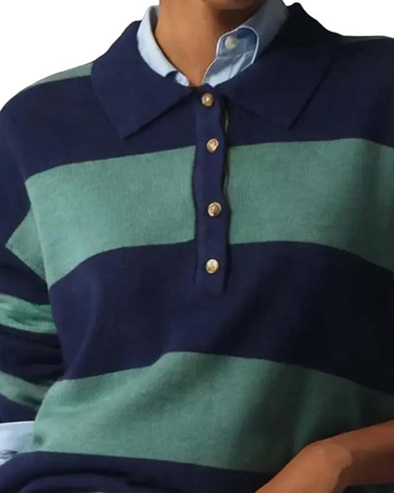 Pullover À Larges Rayons À Boutonnage Revers