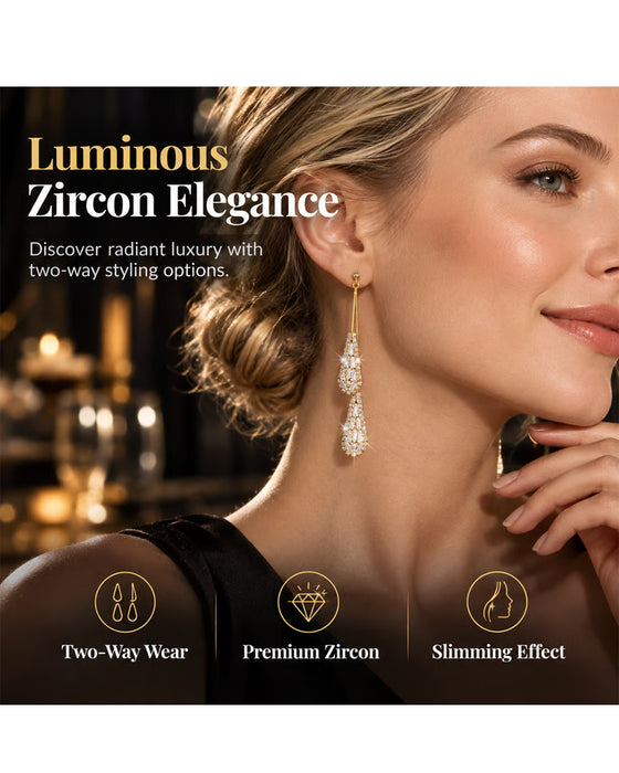 Boucles D'Oreilles À Pompons Goutte D'Eau Réversibles Décorées De Zircon Élégantes Pour Femmes