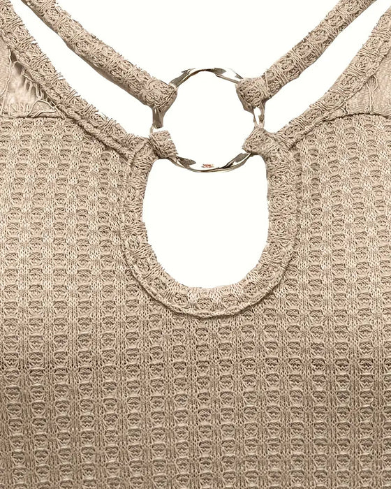 T-Shirt Dentelle Panneau Tricoté