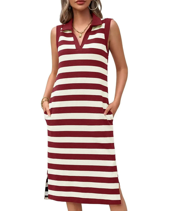 Robes Rayure Col V Col Polo Décontracté