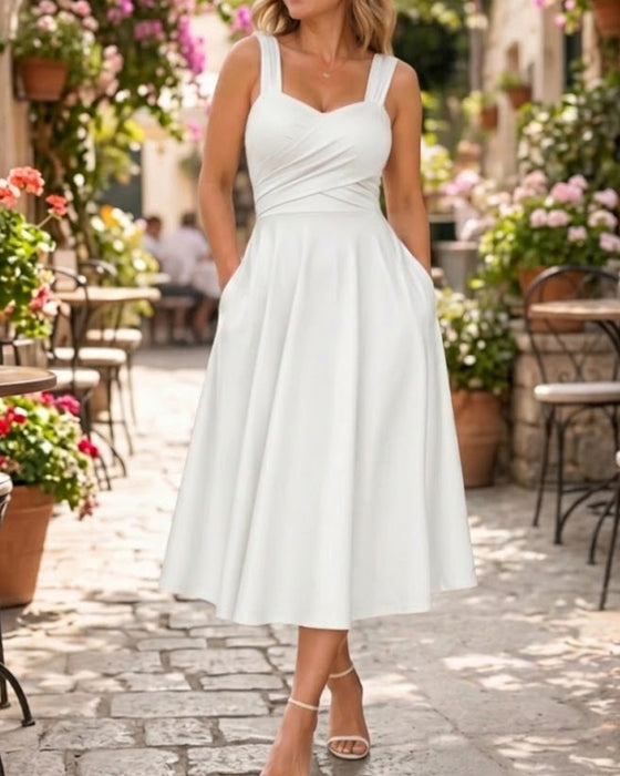 Robe Froncée Bandeau Taille Haute