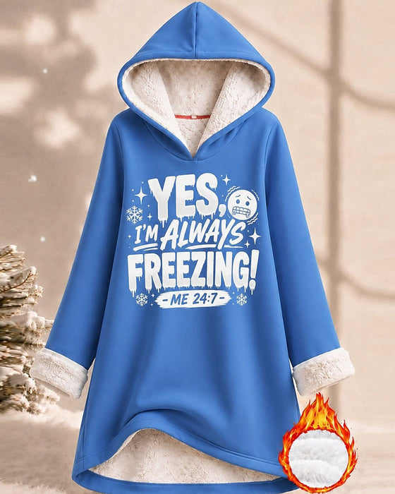 Hoodie Doublé Polaire Imprimé Lettres Longue Ligne