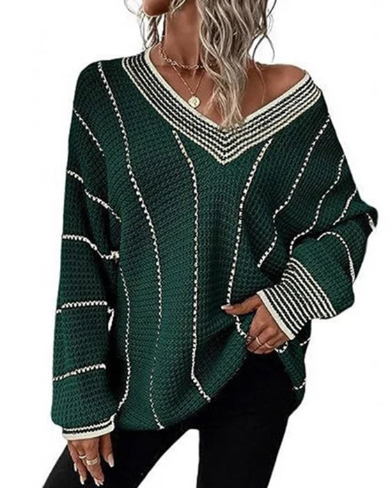 Pullover Sweat Décontracté Coupe Loose Rayé