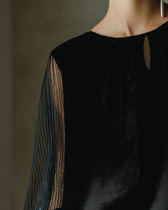 Blouse Tendance Unie À Manches Lanterne