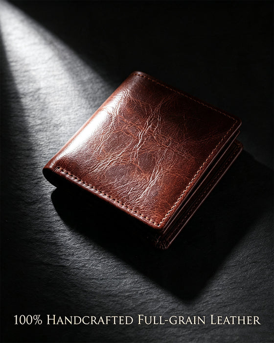Portefeuille Homme En Cuir De Vache Huilé-Ciré Authentique Avec RFID