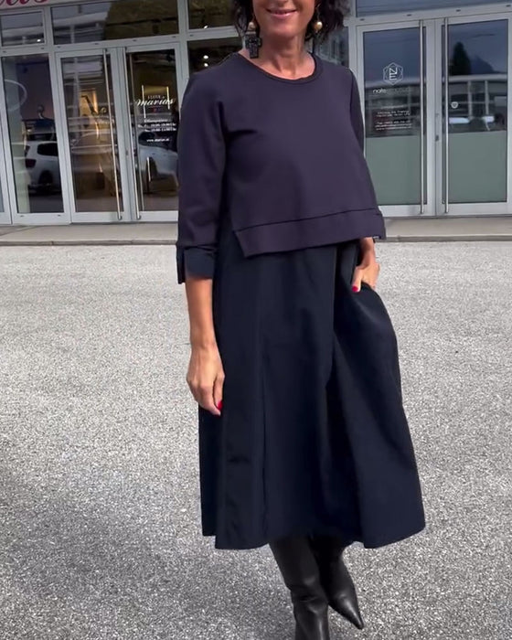 Robe Col Rond Patchwork Tendance