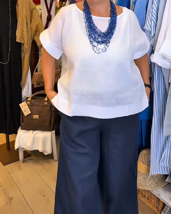 Blouse Col Rond Unie Droit Décontractée