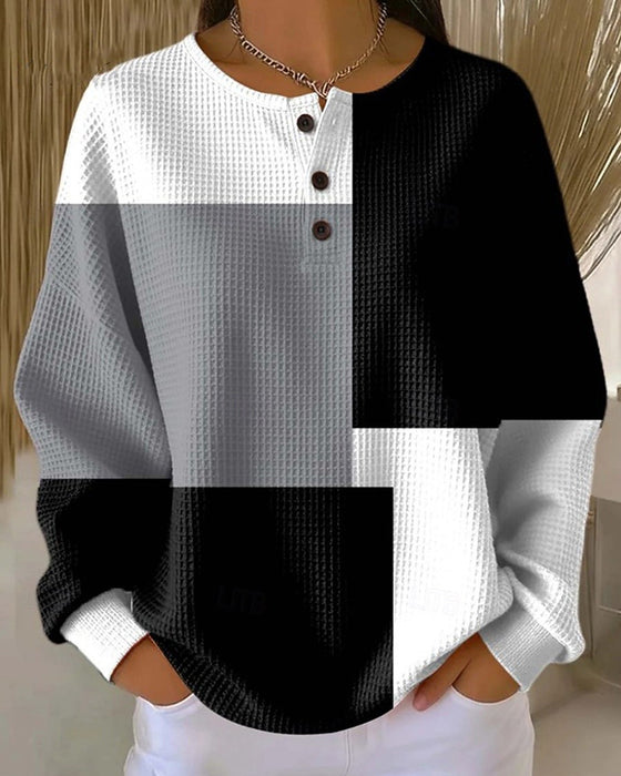 Haut Col Rond Bouton Bloc De Couleur