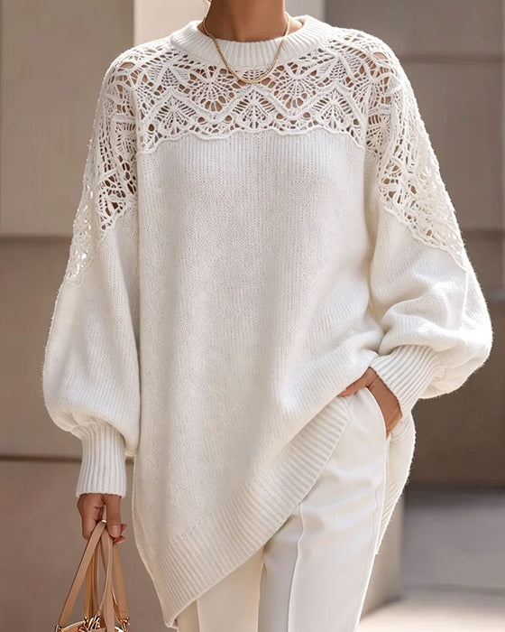 Pullover Évidé Manche Bouffante Long