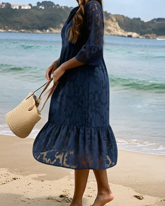 Robe Élégante Sophistiquée Volant Dentelle