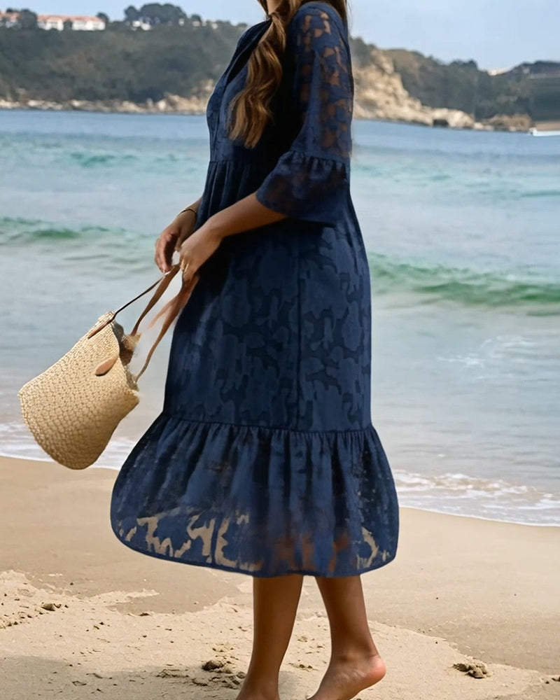 Robe Élégante Sophistiquée Volant Dentelle