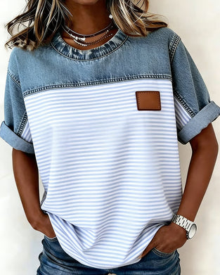 Blouse Denim Panneau Rayure