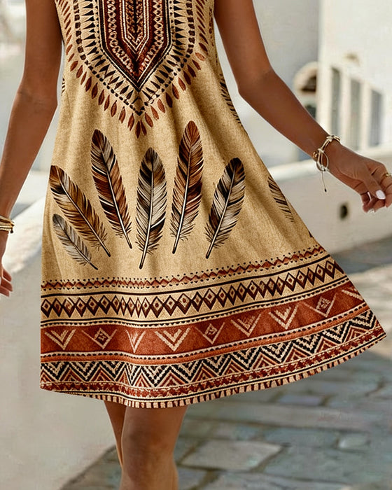 Robe Col-V Sans-Manches Imprimé Ethnique