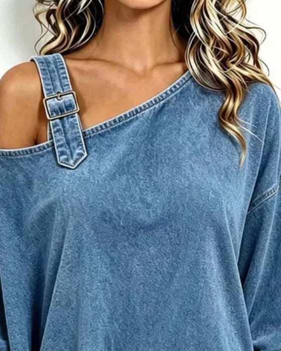 Blouse Off-Épaule Irrégulière Décontractée
