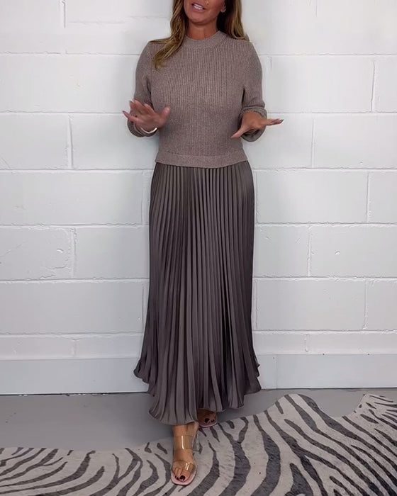 Robe plissée décontractée en patchwork de couleurs contrastées