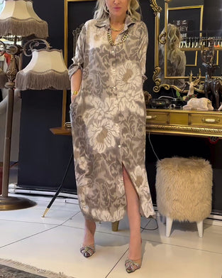 Robe boutonnée à revers imprimé vintage