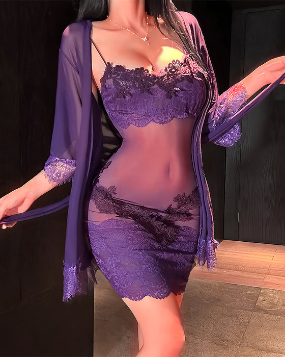 Set De Chemise De Nuit Unie À Volants