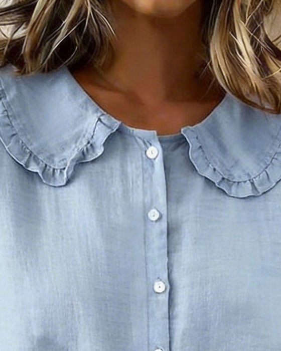 Chemise Col Peter Pan Coton-lin Volant Boutonnage Devant