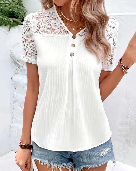 Blouse Col V Unie Dentelle Couture