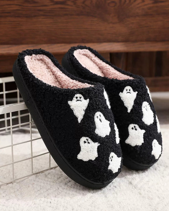 Chaussons En Peluche Pour Femmes à Motif Fantôme Cartoon Mignon