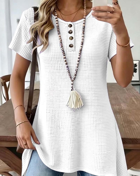 T-Shirt Gaufré Col Henley Midi