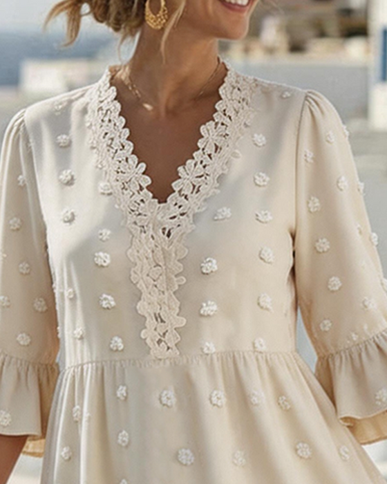 Robe Col V Dentelle Patchwork