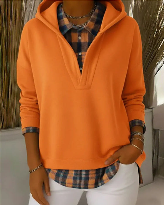 Sweat À Capuche Effet Deux-En-Un Patchwork À Carreaux