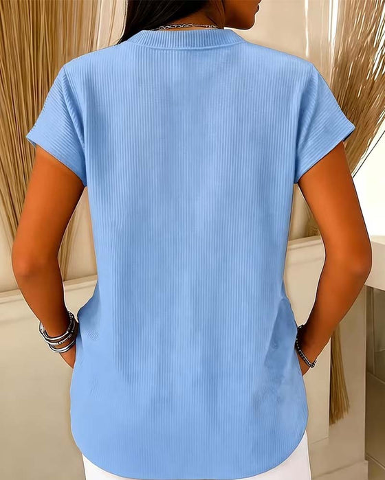 Blouse Unie Manche Courte Fermeture Éclair