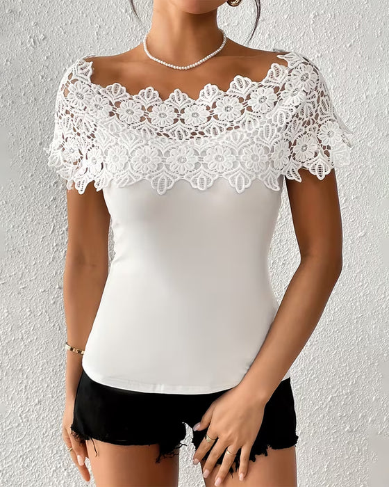 T-Shirt Dentelle Off-The-Shoulder Patchwork