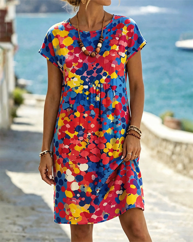 Robe Col Rond Coloré Imprimé