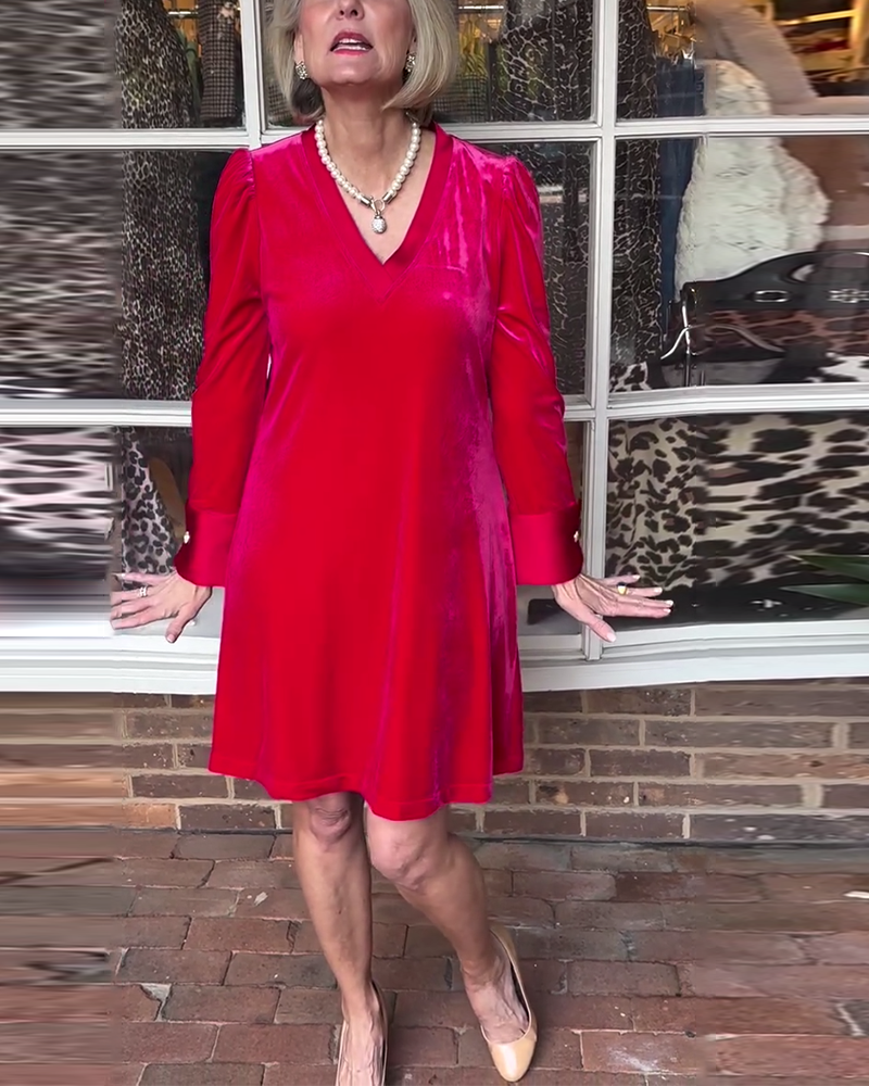 Robe élégante à col en V couleur unie