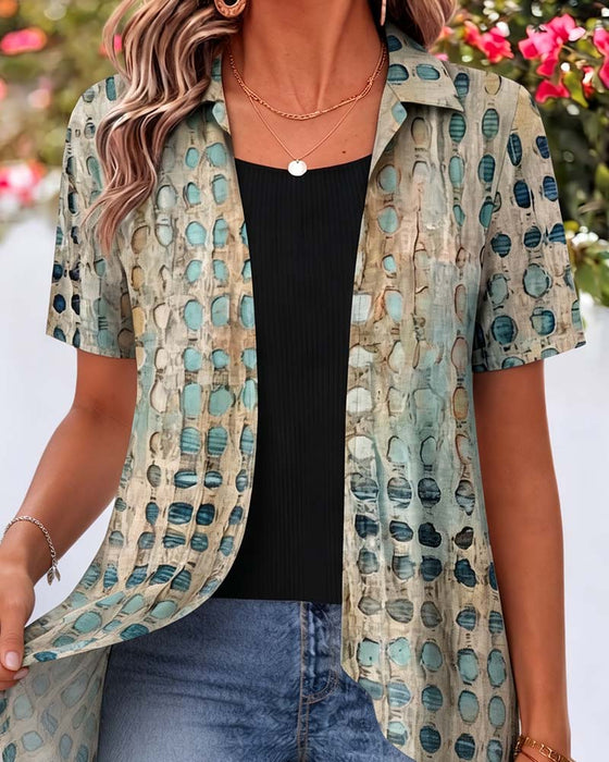 Blouse Vintage Polka Dot Revers Manche Courte
