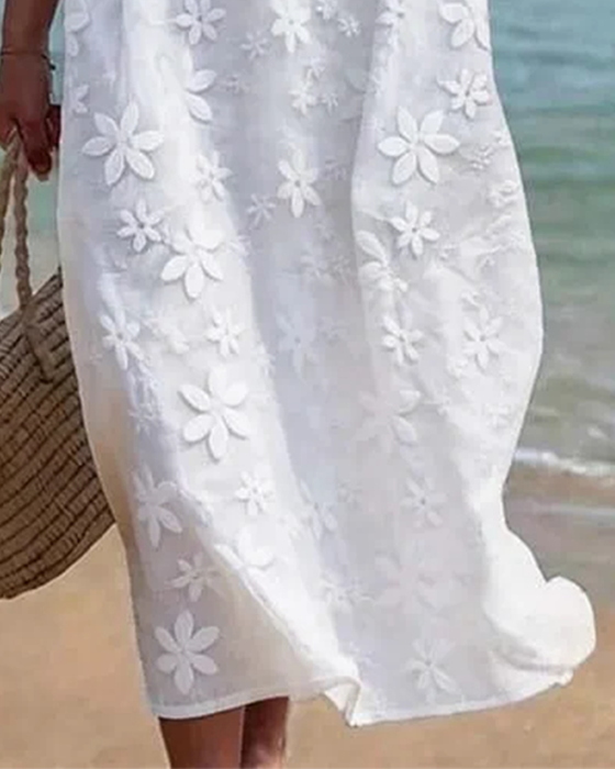 Robe Col Rond Dentelle Patchwork