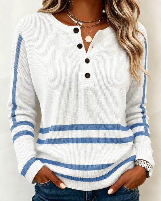 Pullover Rayé Henley Tricoté
