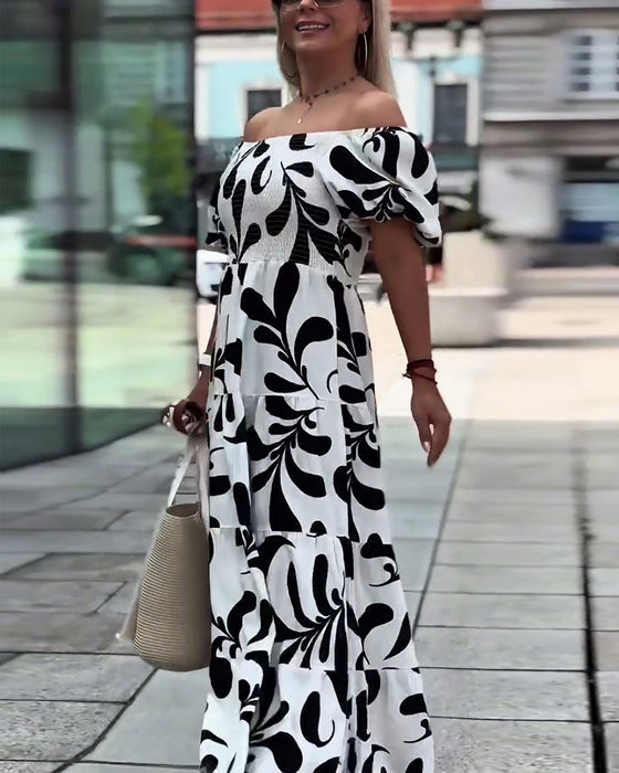 Robe Élégante Bardot Imprimée