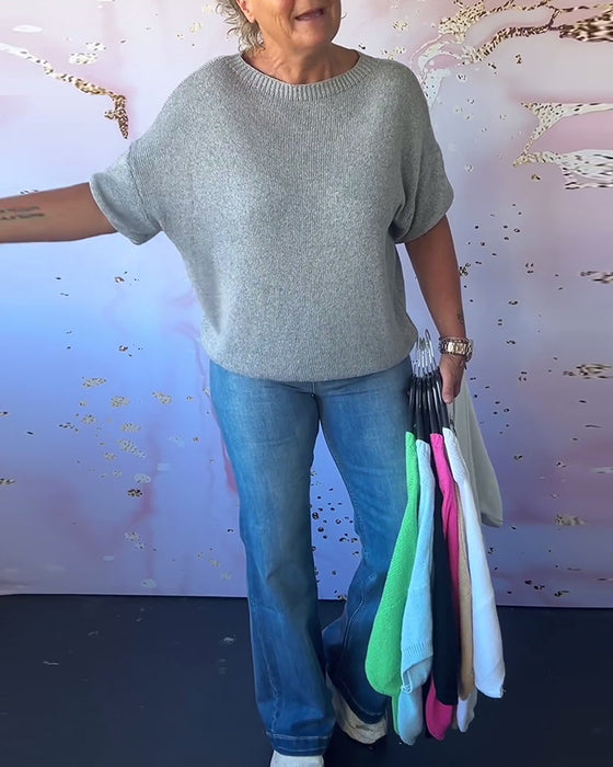 Pull ample décontracté de couleur unie à col rond