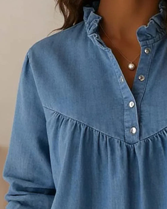 Haut En Denim Volanté Boutonné