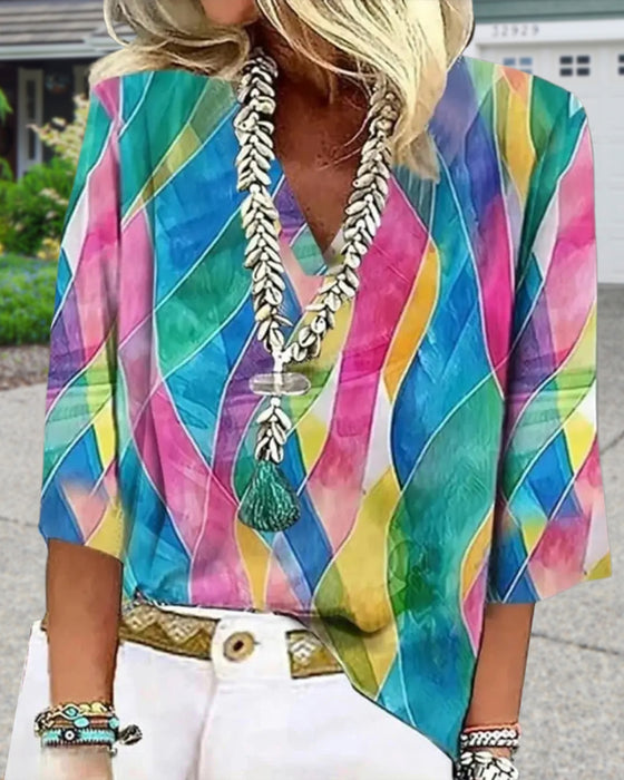 Blouse Col V Couleur Contrastée