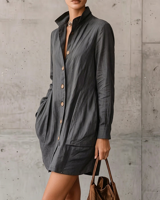 Robe Revers Bouton Poche