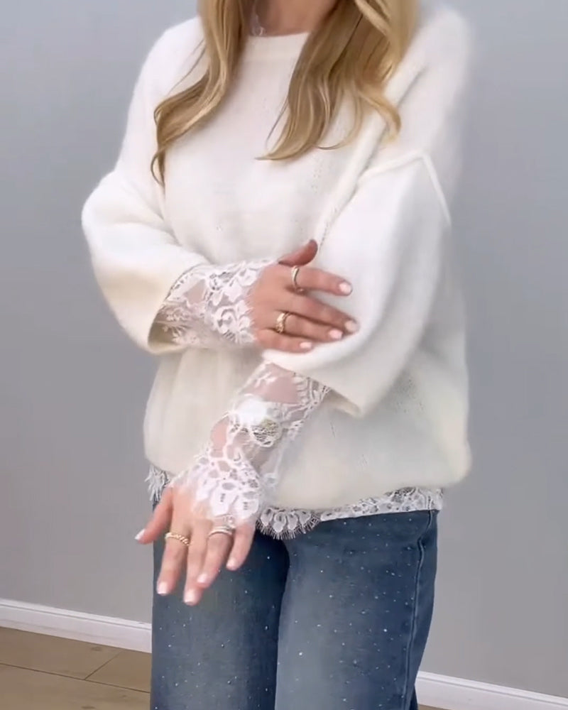 Pull Élégant Douillet Dentelle Patchwork