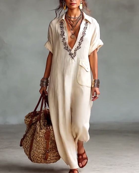 Robe Profond Col V Imprimé Décontracté Maxi
