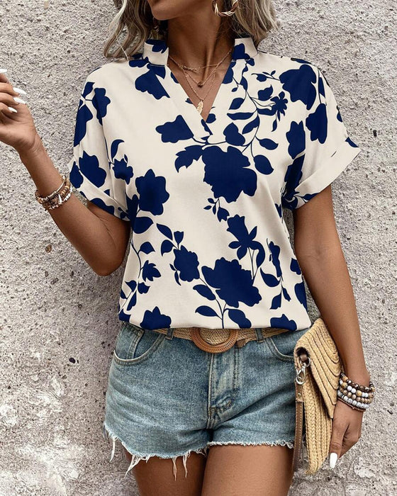 Chemise Col V Manches Chauve-Souris Imprimées