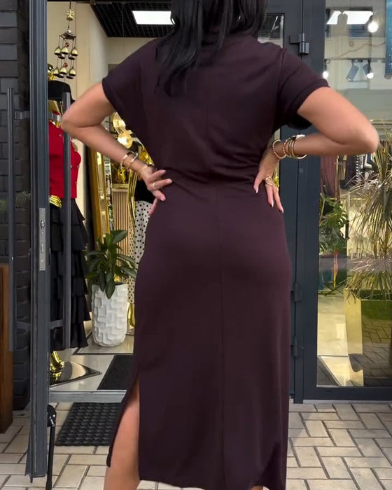 Robe Col Rond Twist Manches Courtes Unie